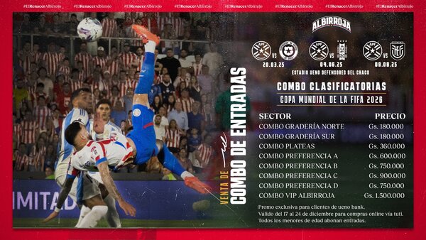 La APF pone a la venta un primer lote de entradas para los últimos partidos de la Albirroja en las Eliminatorias 2026 - El Trueno