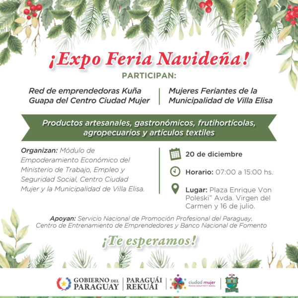 Expo Feria Navideña con más de 70 emprendedoras se hará este viernes 20 en el Centro Ciudad Mujer • PARAGUAY TV