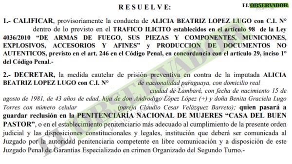 Ferrum: Ordenan prisión preventiva para presuntos traficantes de armas