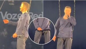 [VIDEO] ¡Justin Timberlake tuvo “un pequeño” accidente con su vestuario en un concierto!