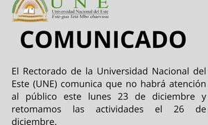 Rectorado de la UNE hará “puente” en previa a días festivos