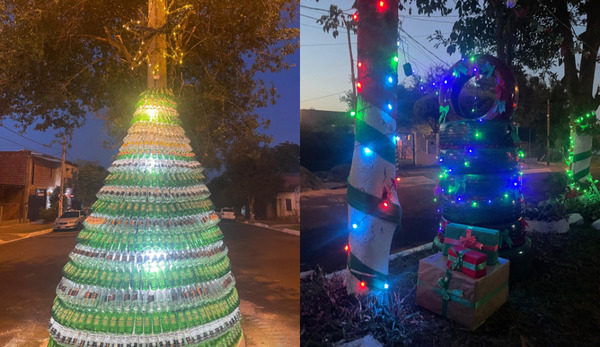 Vecinos del B° San Francisco de Cambyretá construyeron un "Árbol" Gigante de Navidad con botellas recicladas