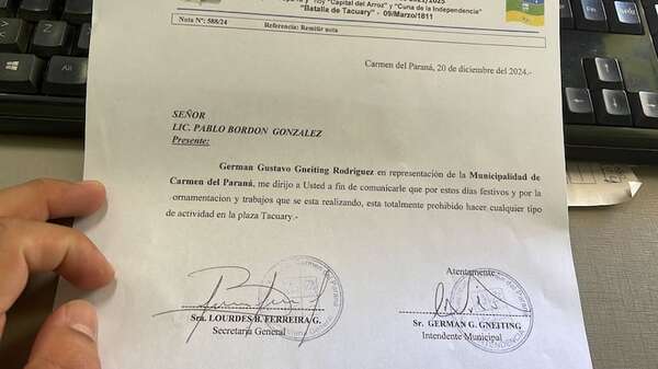 Intendente de Carmen del Paraná prohíbe uso de plaza pública para encuentro comunitario - Nacionales - ABC Color