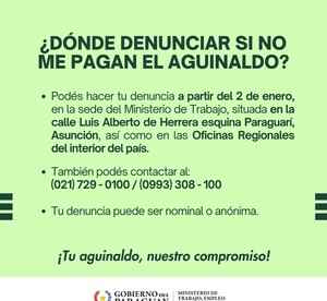 Empleadores tienen tiempo hasta antes del 31 de diciembre para pago del aguinaldo - .::Agencia IP::.