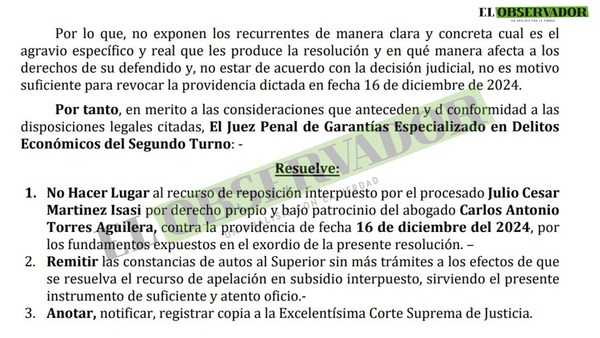 Por considerar un planteamiento dilatorio, juez rechaza reposición planteada por “el Rey de las Estafas”