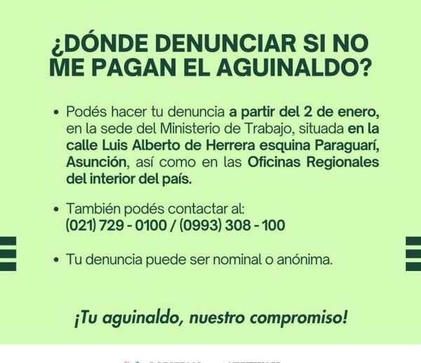 Empleadores tienen tiempo hasta antes del 31 de diciembre para pago del aguinaldo