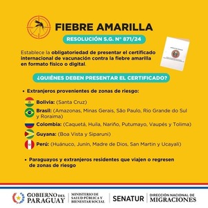 Paraguay establece nuevas disposiciones para viajeros a zonas de riesgo de fiebre amarilla - ADN Digital