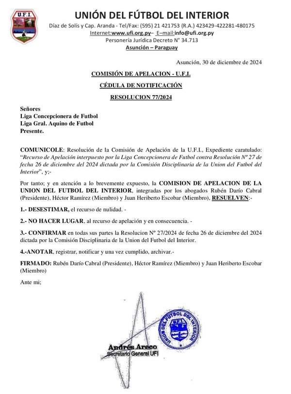 Concepción queda fuera del interligas tras fallo de la UFI