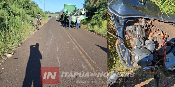 MOTOCICLISTA FALLECE EN CHOQUE CONTRA COSECHADORA EN SAN PEDRO DEL PNÁ. - Itapúa Noticias