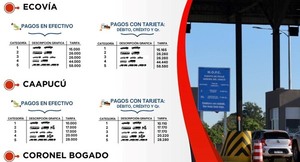 Rigen nuevas tasas en tres puestos de peaje