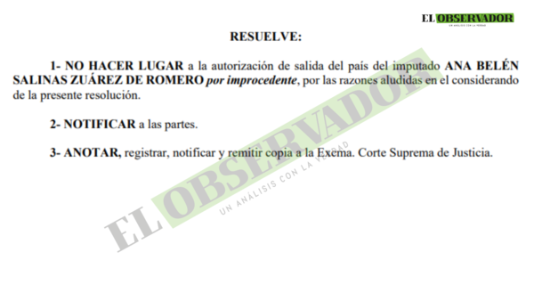Defensa no acreditó datos sobre permiso de viaje para imputada y se rechaza por improcedente
