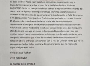 ANDE PJC: Funcionarios y disconformes con nombramiento de nuevo Jefe Regional