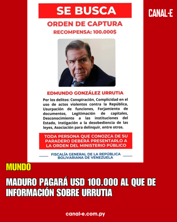 MADURO PAGARÁ USD 100.000 AL QUE DE INFORMACIÓN SOBRE URRUTIA