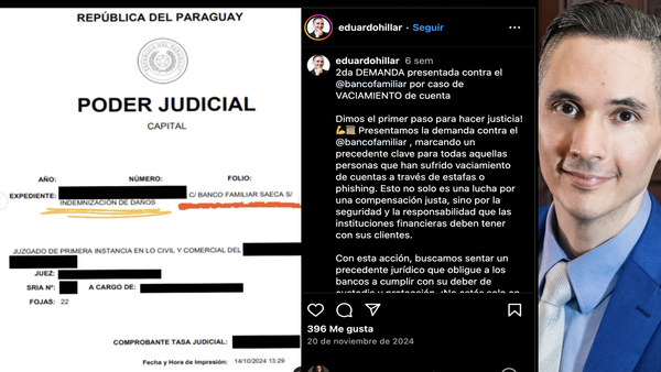 Eduardo Hillar presentó demanda contra Banco Familiar
