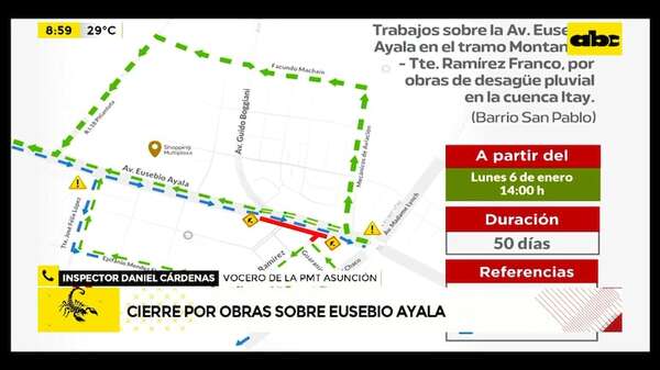 Otra vez cerrarán Eusebio Ayala: sepa cuáles son las calles alternativas para circular - ABC Noticias - ABC Color