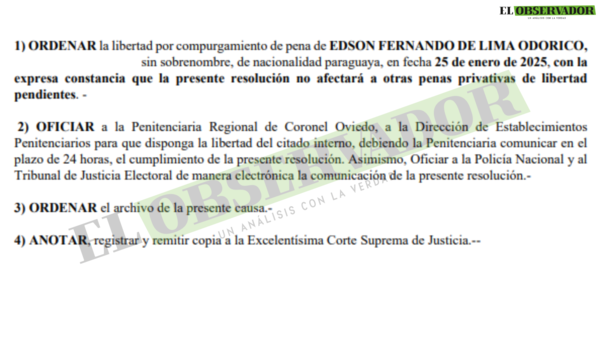 Miembro del Clan Odorico compurgará pena en los próximos días y se autoriza su libertad