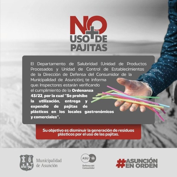 Comuna recuerda prohibición de uso de pajitas de plástico en Asunción y advierte sobre fuertes multas - ADN Digital