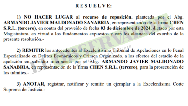 Jueza descarta acumulación de procesos y rechaza providencia de empresa ligada a Virginia Araki
