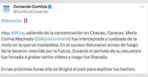 Comando de María Corina Machado confirmó que fue liberada tras ser “retenida por la fuerza” en Caracas
