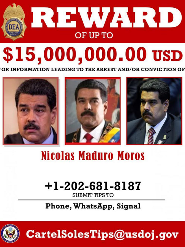 EEUU aumentó a USD 25 millones la recompensa por la captura de Nicolás Maduro y Diosdado Cabello