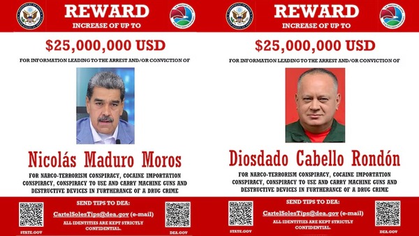 EEUU aumentó a 25 millones de dólares la recompensa por la captura de Nicolás Maduro y Diosdado Cabello - ADN Digital