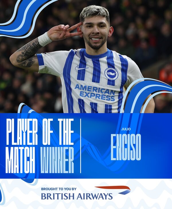 Enciso elegido como el mejor del último juego del Brighton - 1000 Noticias