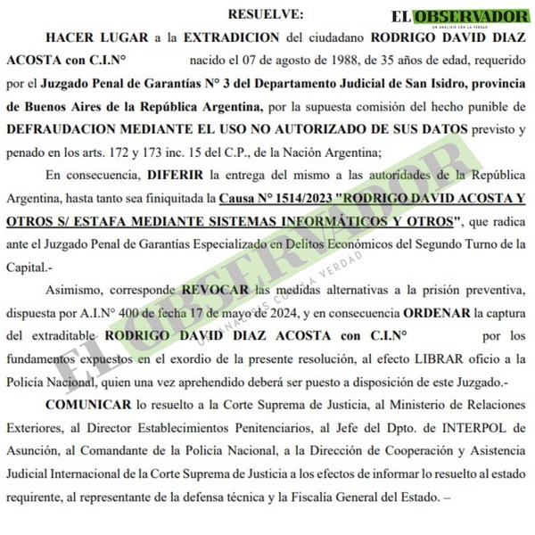 Presunto estafador informático será extraditado previa resolución de proceso a nivel local