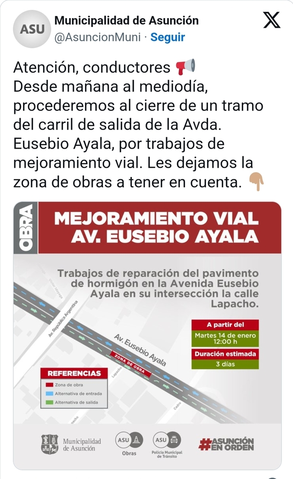 Se suma otro tramo con obras sobre Eusebio Ayala