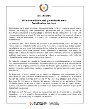 El MTESS desmiente rumores: el salario mínimo está garantizado por la Constitución Nacional - El Trueno