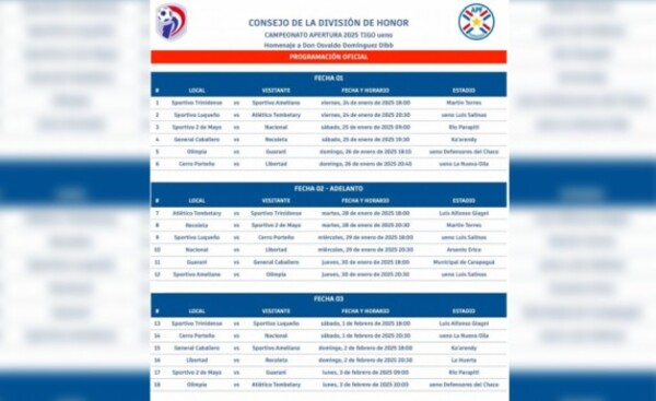Torneo clausura Torneo Apertura arrancará el 24 de enero