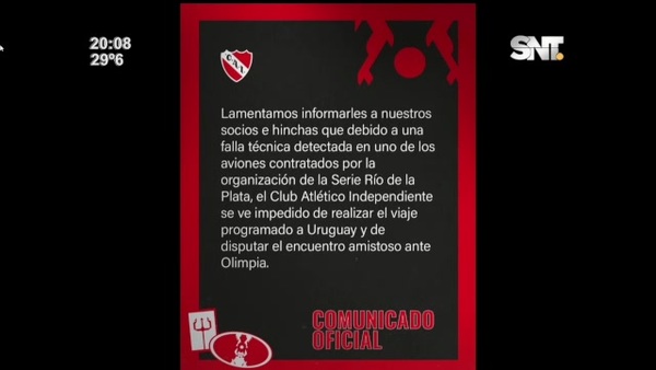 Encuentro entre Independiente y Olimpia suspendido - SNT