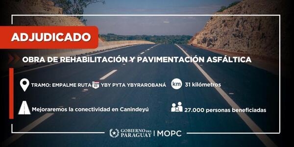 MOPC adjudica obras para mejorar tramo de la ruta PY03 en Canindeyú