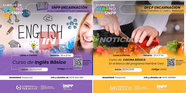 SNPP ABRE INSCRIPCIONES PARA CURSOS DE VERANO EN INGLÉS Y COCINA EN ENCARNACIÓN - Itapúa Noticias