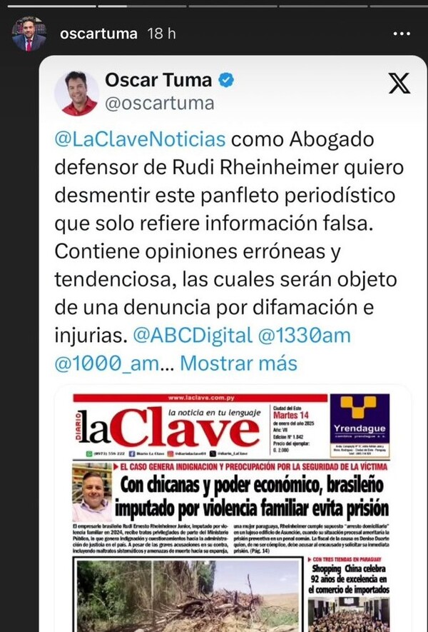 Leguleyo mediático ataca a La Clave para defender a empresario imputado por violencia familiar - La Clave