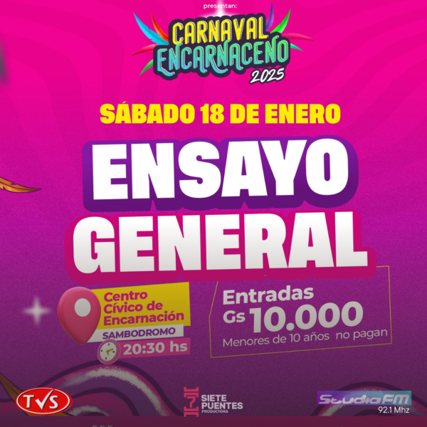 CUENTA REGRESIVA PARA EL CARNAVAL ENCARNACENO 2025: ENSAYO GENERAL ESTE SÁBADO 18 DE ENERO - TVS