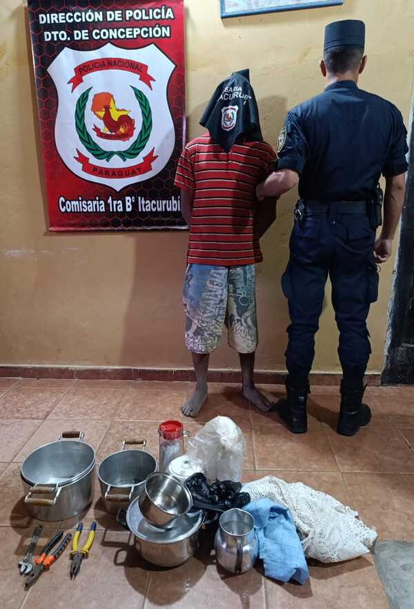 Detienen a joven por robar juegos de ollas y otros objetos en la vivienda de una abuelita