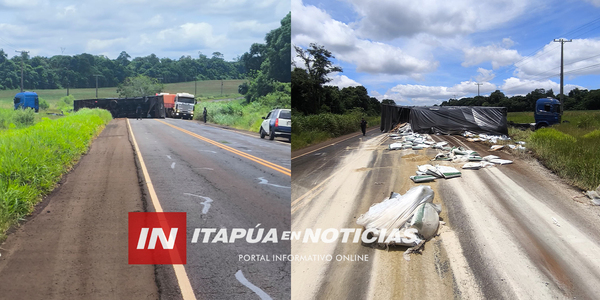 VUELCO DE CAMIÓN EN LA RUTA PY 06 DEJA DAÑOS MATERIALES PERO SIN VÍCTIMAS - Itapúa Noticias