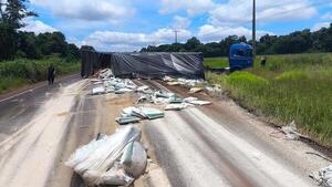 Vuelco de camión en la Ruta PY06 deja importantes daños materiales