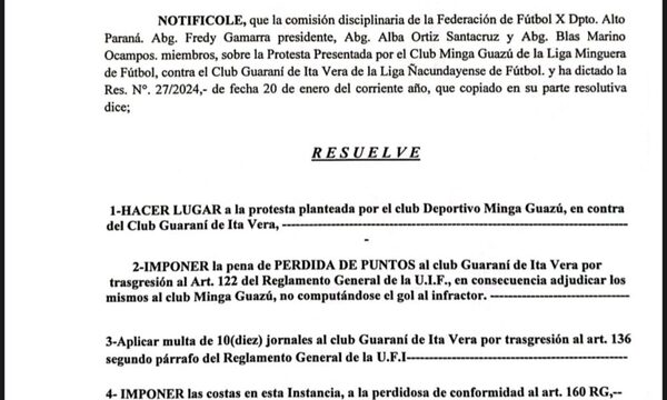 Minga Guazú queda con los puntos tras protesta