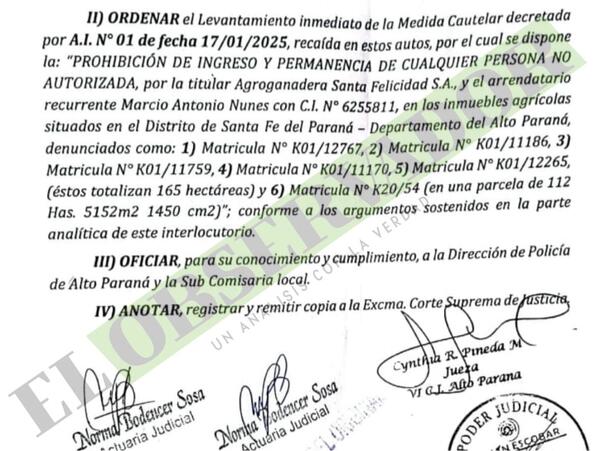 Jueza levanta medida cautelar contra Senabico