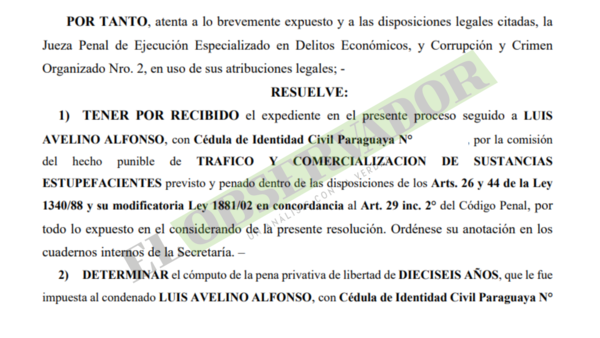 Narco condenado por tráfico de media tonelada de marihuana cumplirá su pena en el año 2037