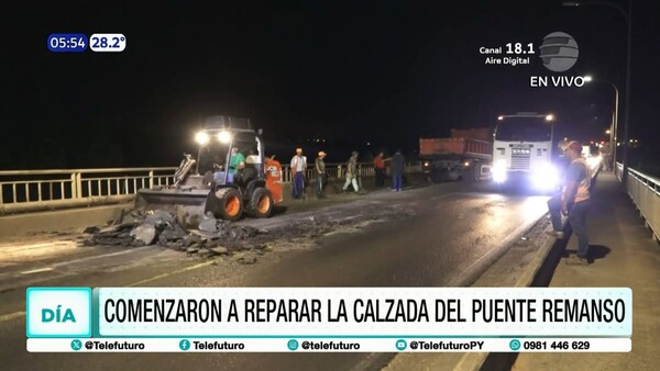 Comenzaron a reparar la calzada del puente Remanso