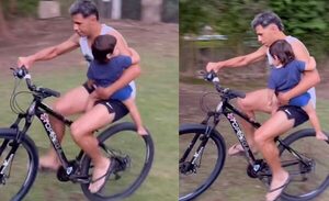 (VIDEO) La Bresanovich mostró la habilidad de su amor para pasear a su hijo en bici
