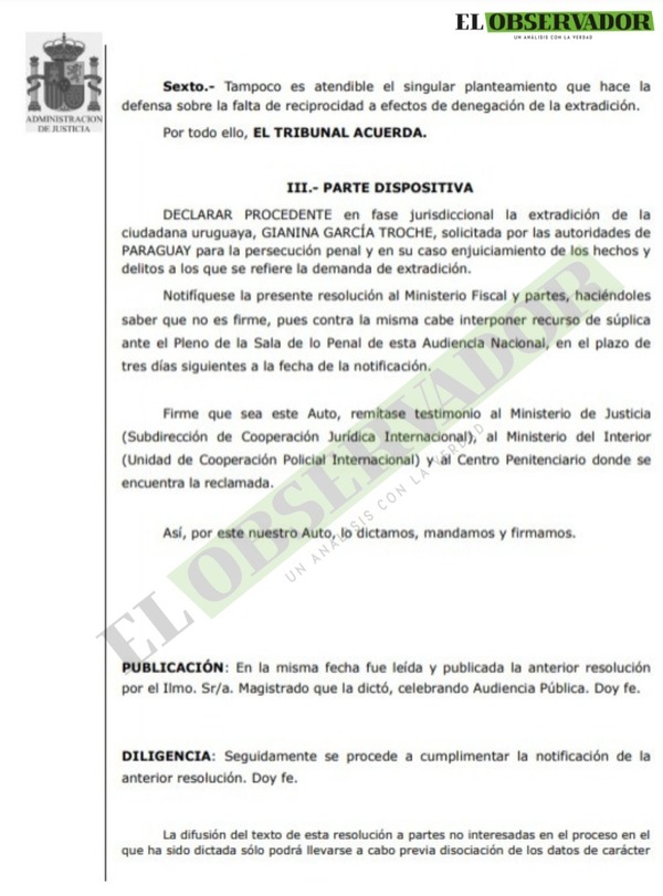 Defensa de Gianina García intentó evitar la extradición cuestionando las cárceles paraguayas y falta de control judicial