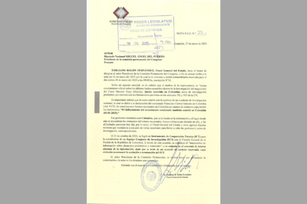Fiscal General presenta por escrito a Congreso avances del caso Pecci