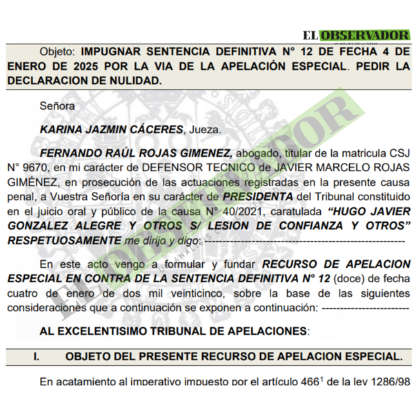 Exadministrador de la Gobernación de Central apeló la sentencia condenatoria, que calificó de contradictoria 