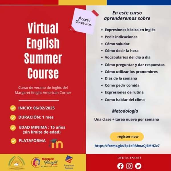 Espacio Americano de la UNE ofrece curso gratuito de inglés