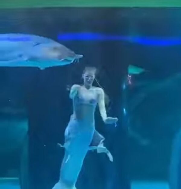 (VIDEO). ¡Terror en China! Pez ataca a una bailarina que interpretaba a una sirena
