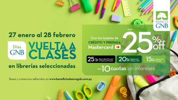 Vuelta a clases con descuentos de hasta el 25% de la mano de Banco GNB