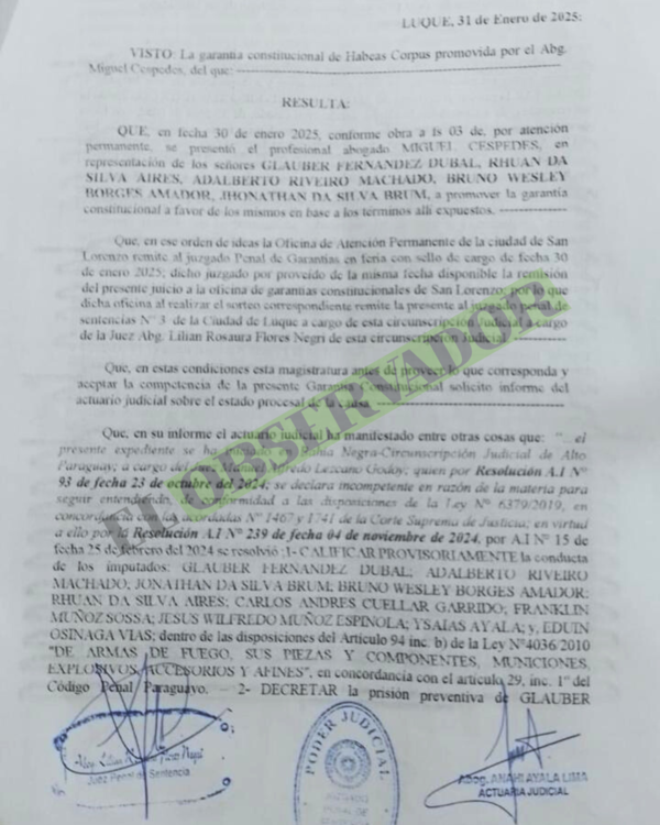 Presos vinculados a Marset estuvieron a punto de ser liberados con firma falsa de actuaria y jueza